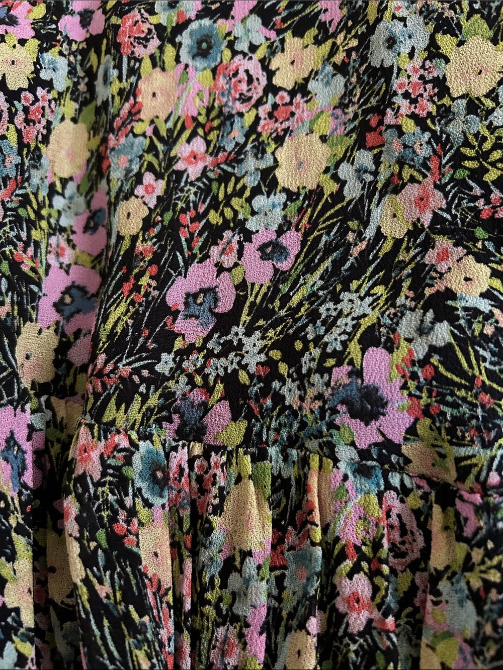 Zara Black Floral Long-Sleeve Twirl Dress with Pink, Green & Purple Accents